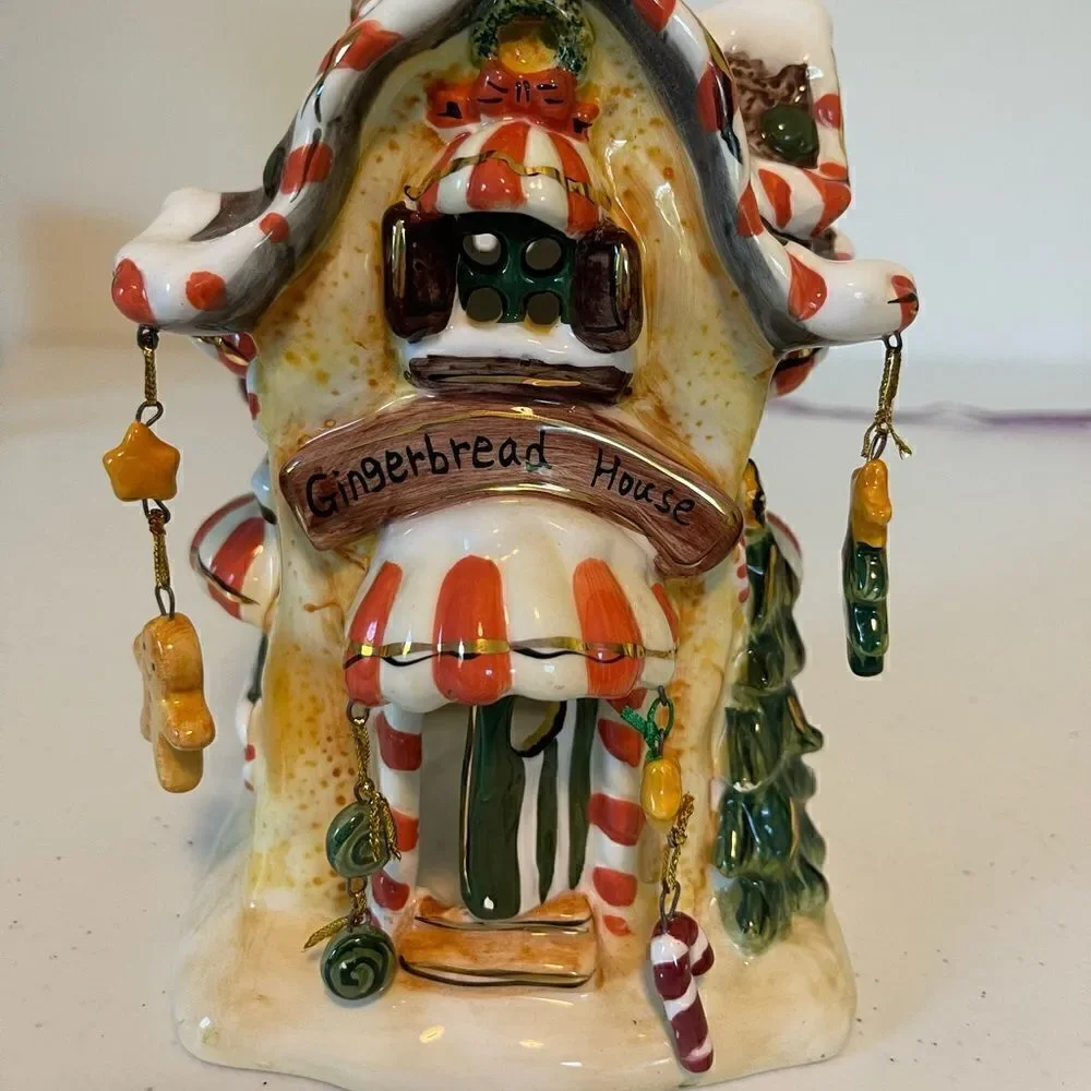 Vintage Gingerbread House hanging charms tea light cottage